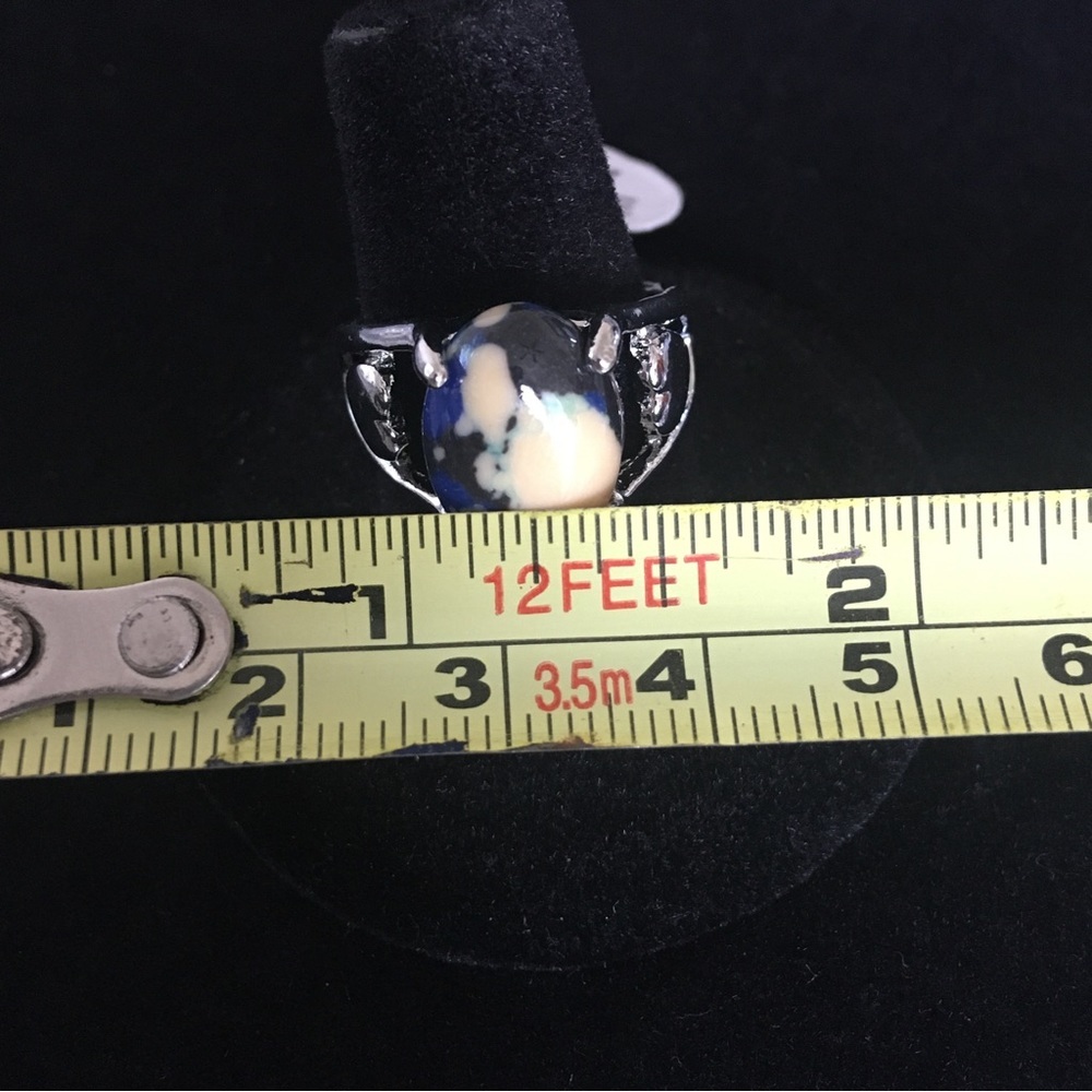 Blue and Cream Sky Clouds Design Stone Fashion Ring - Picture 6 of 6